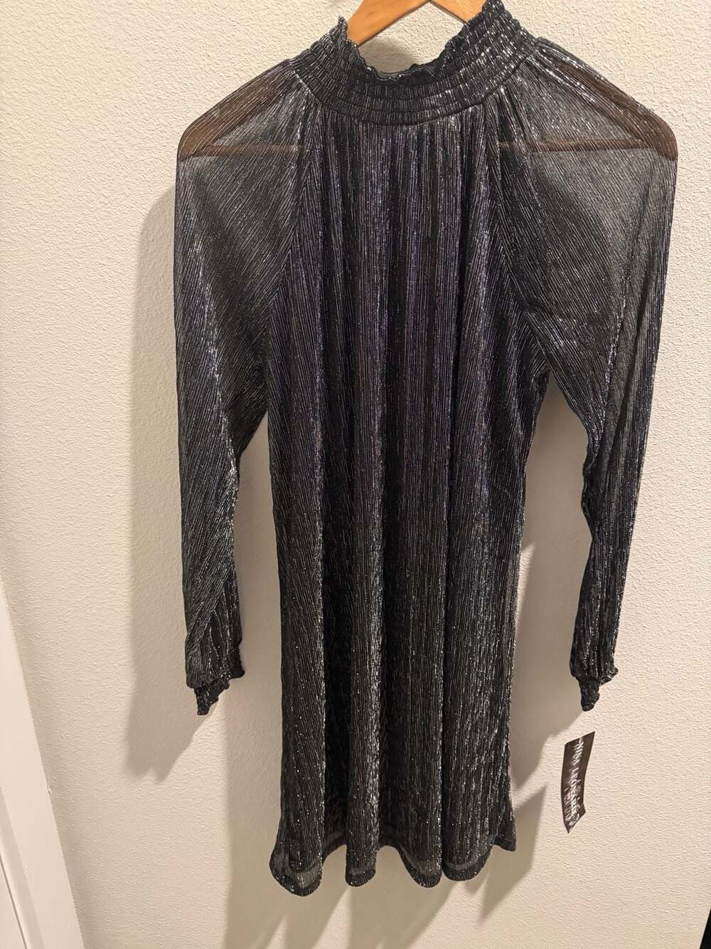 Nina Leonard Metallic Shimmer Mock Neck Dress Size‎ M